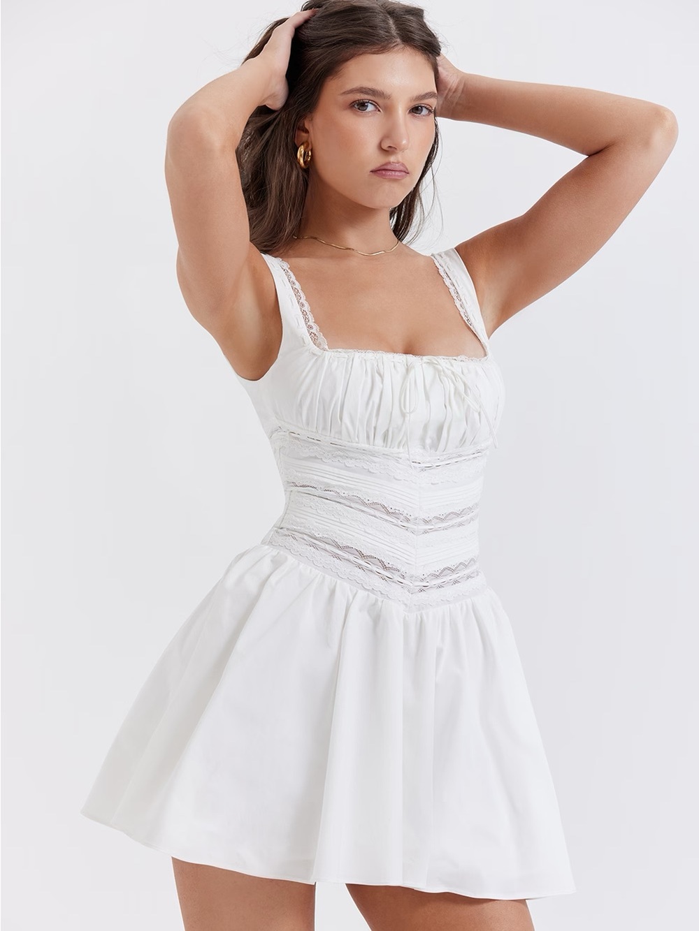 House of CB Tiffani White Lace Trim Mini Dress
